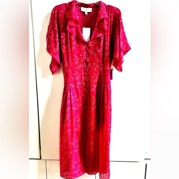 EQUIPMENT PARIS LIGHTWEIGHT SILK MIDI DRESS BUTTON FRONT 6 SMALL FLOWY FEMININE - Picture 1 of 13